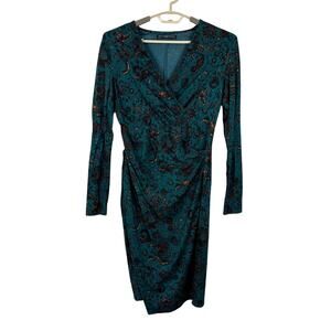 Peruvian Connection Bellefleur Dress Dark Teal Wrap Long Sleeve v-neck Medium